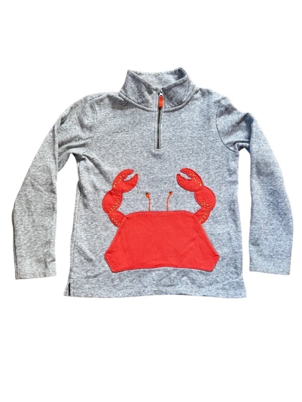 Mini Boden 11-12 Gray & Orange Crab Quarter-Zip Cotton Sweatshirt